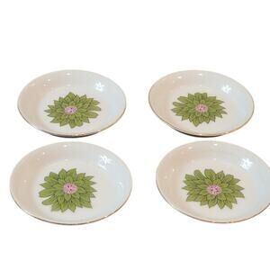 Floral Mini Plates Creative Japan Trinket Holder Gold Rim Set‎ of 4 Green White